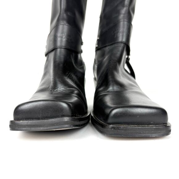 Harley Davidson Vintage Square Toe Harness Boots Cuban Heel Black Logo Size 8 - Picture 2 of 13